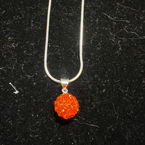Lot of 2 Sterling Silver 925 Crystal Ball Pendant Necklaces - Orange/white - Picture 2 of 9